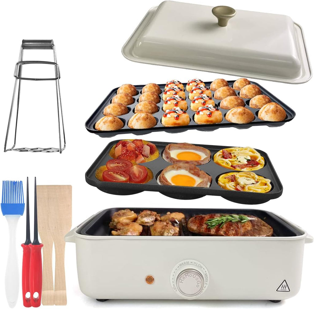 Red 3 in 1 Nonstick Electric Griddle with 3 Interchangeable Pans F917081
