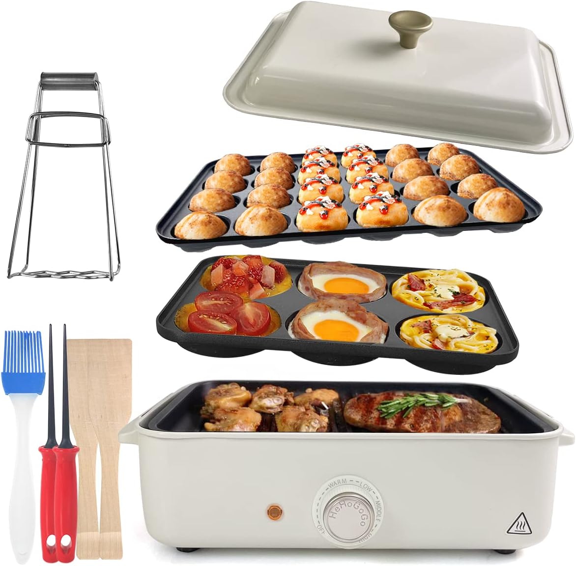 Red 3 in 1 Nonstick Electric Griddle with 3 Interchangeable Pans F917081