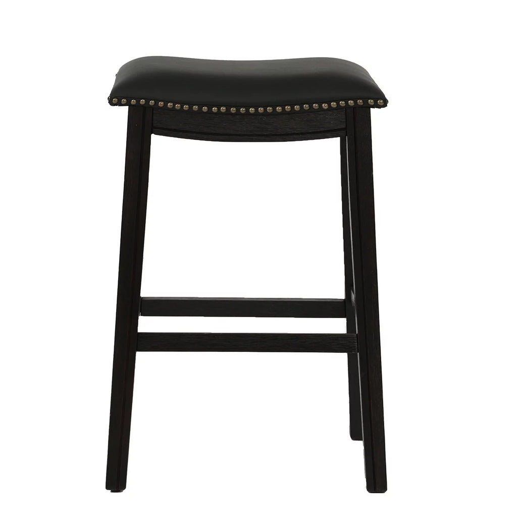 29" Black Faux Leather Saddle Bar Stool Set of 2 L8923