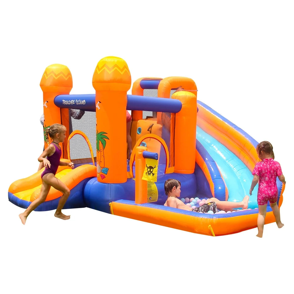 Inflatable Bounce House with 450W Blower, Stakes, Water Sprinkler, Splash Pool R584