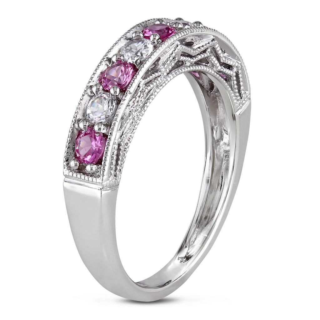 Sterling Silver Anniversary Band with Created White and Pink Sapphire U326