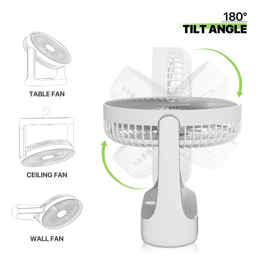USB Desktop Fan, Rechargeable Wall Mounted Hanging Fan with LED Light, White R38152