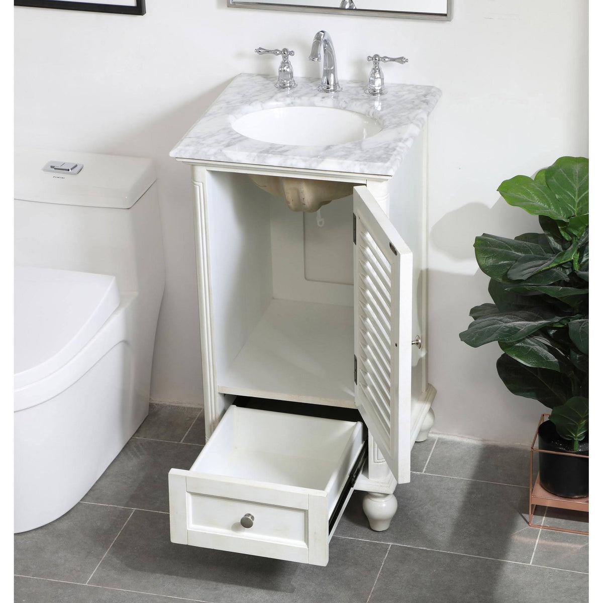 24 inch Antique White Bathroom Vanity Cabinet Set with Marble Top B219