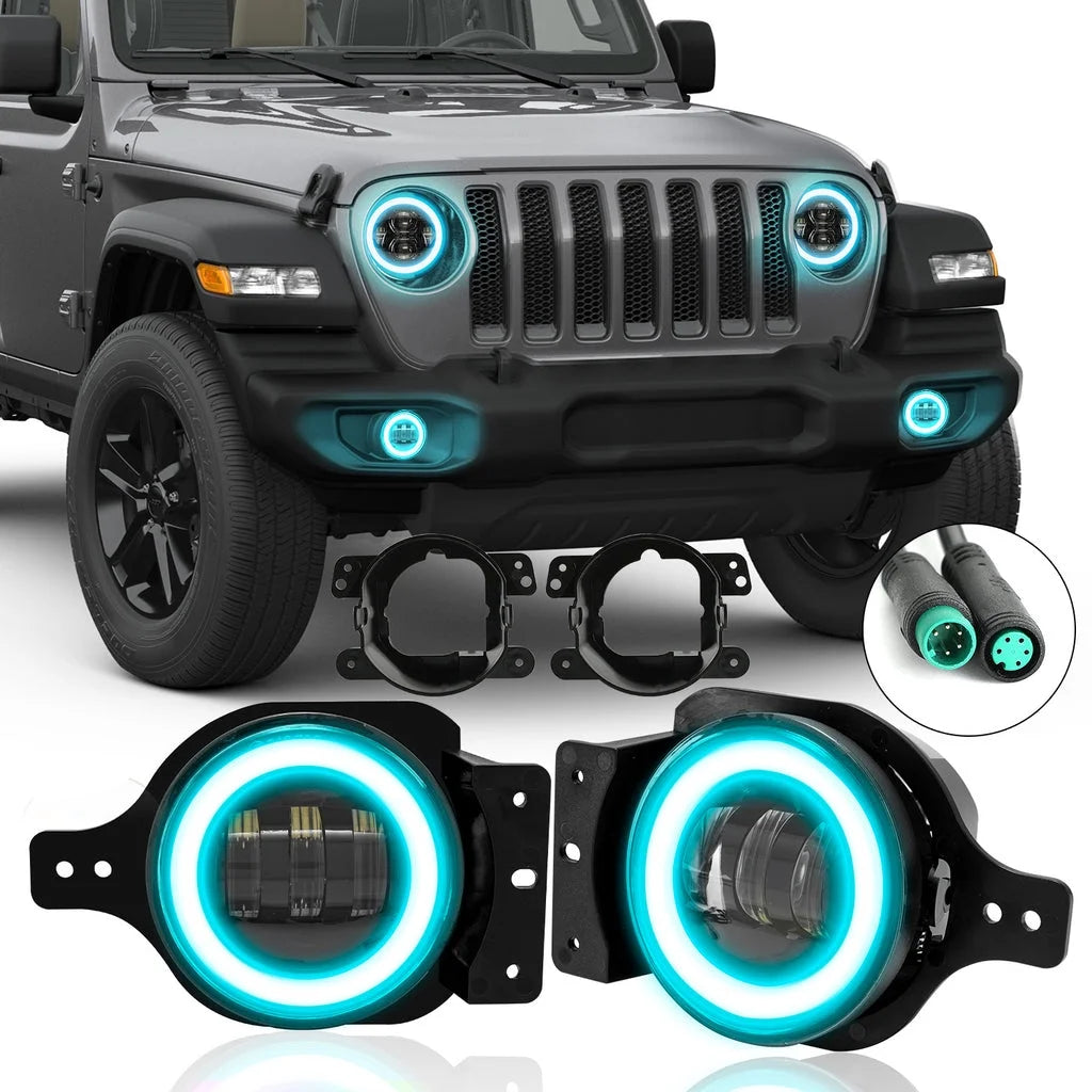 Black 9" RGBW Halo LED Headlights and 4" RGBW LED Fog Lights P84220