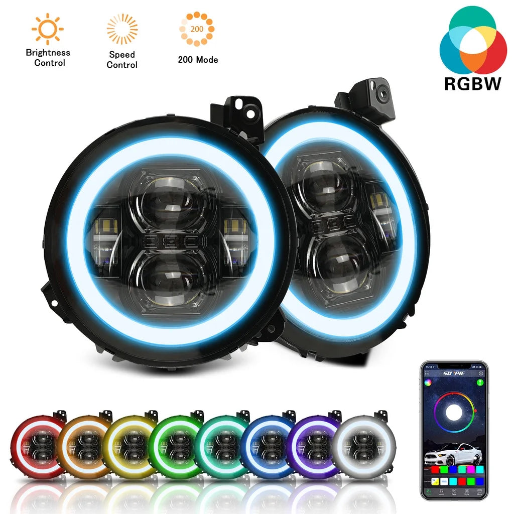 Black 9" RGBW Halo LED Headlights and 4" RGBW LED Fog Lights P84220