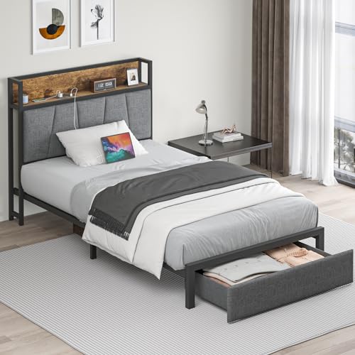 Twin Size Storage Platform Bed Frame with Headboard R4897