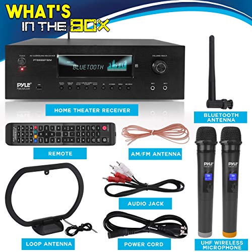 1000W 5.2 Channel Home Theater Receiver with Bluetooth 5.0 and 2 UHF Wireless Mics H465444
