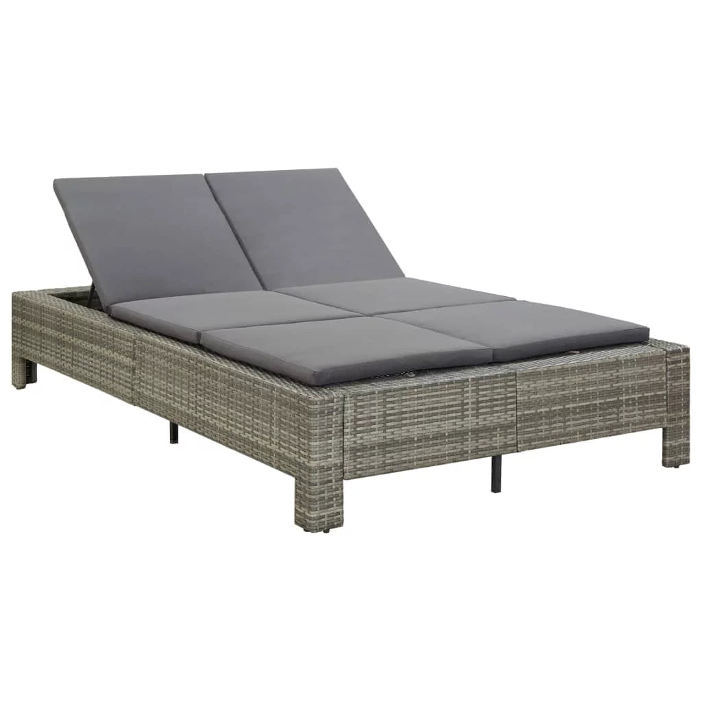 2-Person Sunbed with Cushion Gray Poly Rattan G763