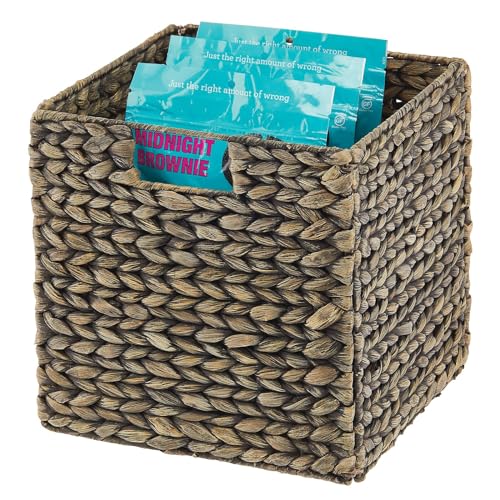 Black Wash Woven Hyacinth Cube Organizer Basket with Handles, 8 Pack O692
