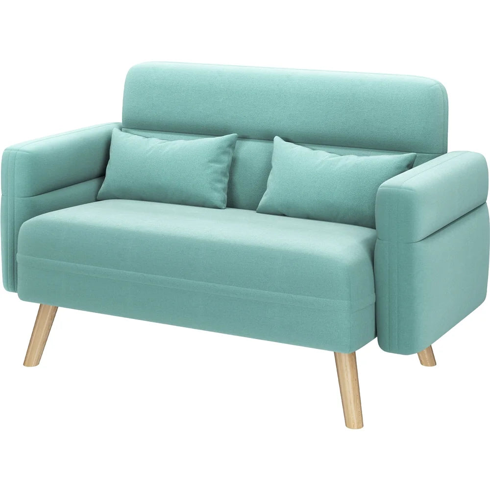 Aquamarine Fabric Loveseat Sofa with Lumbar Pillows S727743