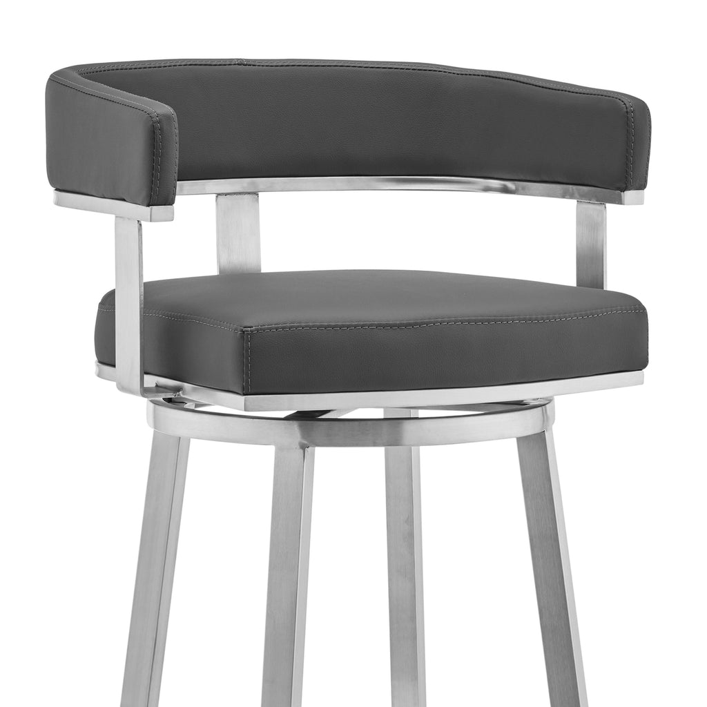 Faux Leather Swivel Counter Stool in Gray/Stainless Steel J23093