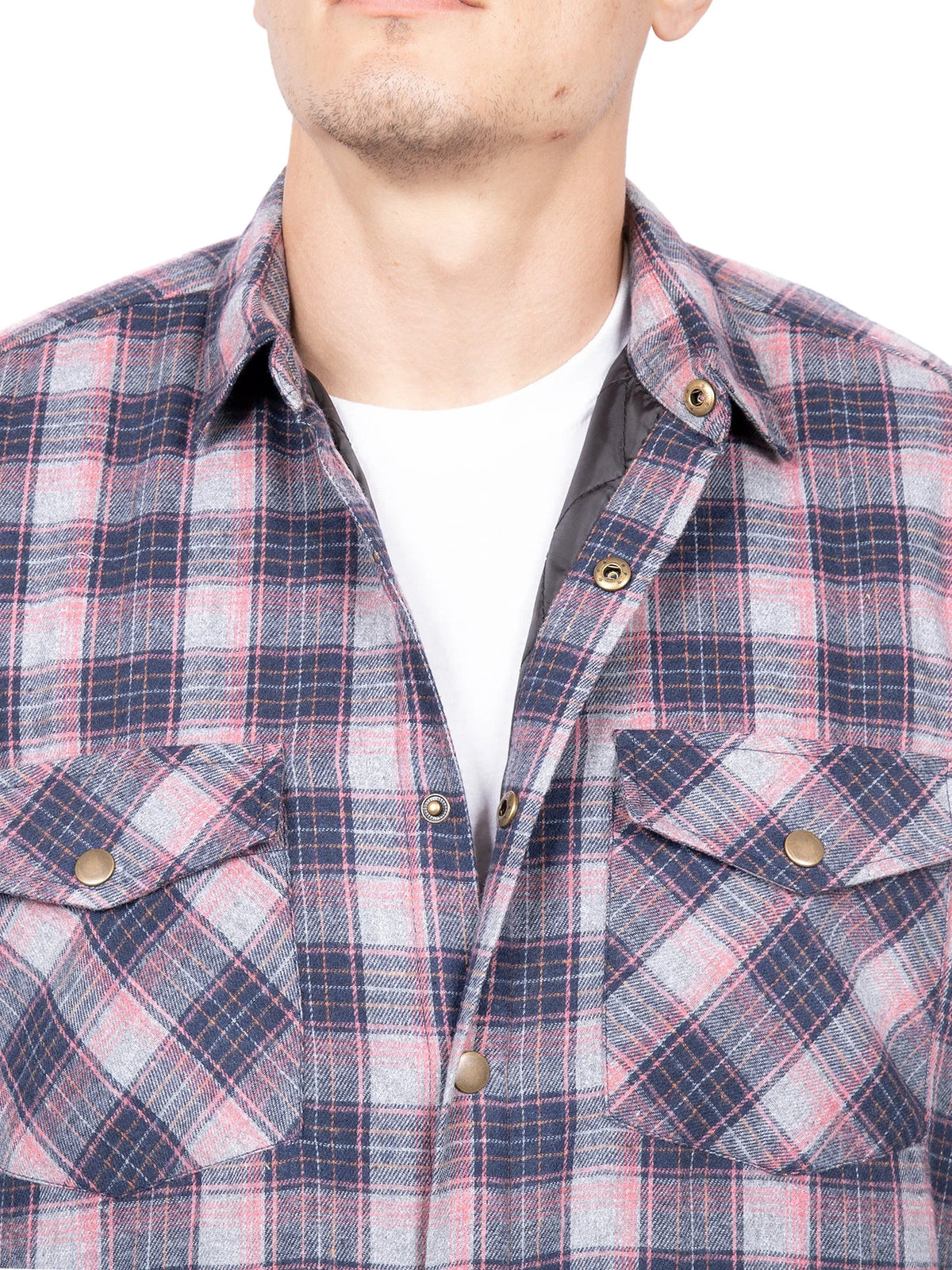 Men's Sherpa-Lined Flannel Button-Up Jacket P6051