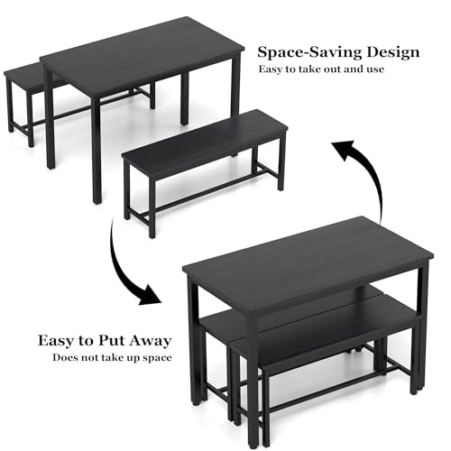 3-Piece Grey Dining Table Set with 2 Benches T17597