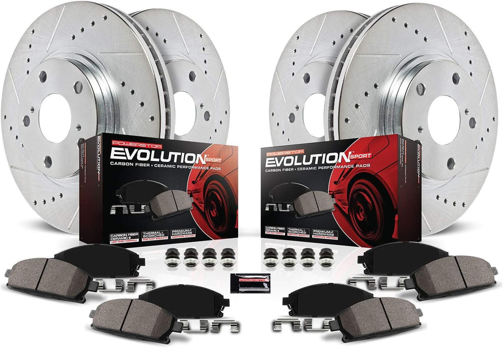 Front and Rear Z23 Carbon Fiber Brake Pads with Drilled & Slotted Brake Rotors Kit H600