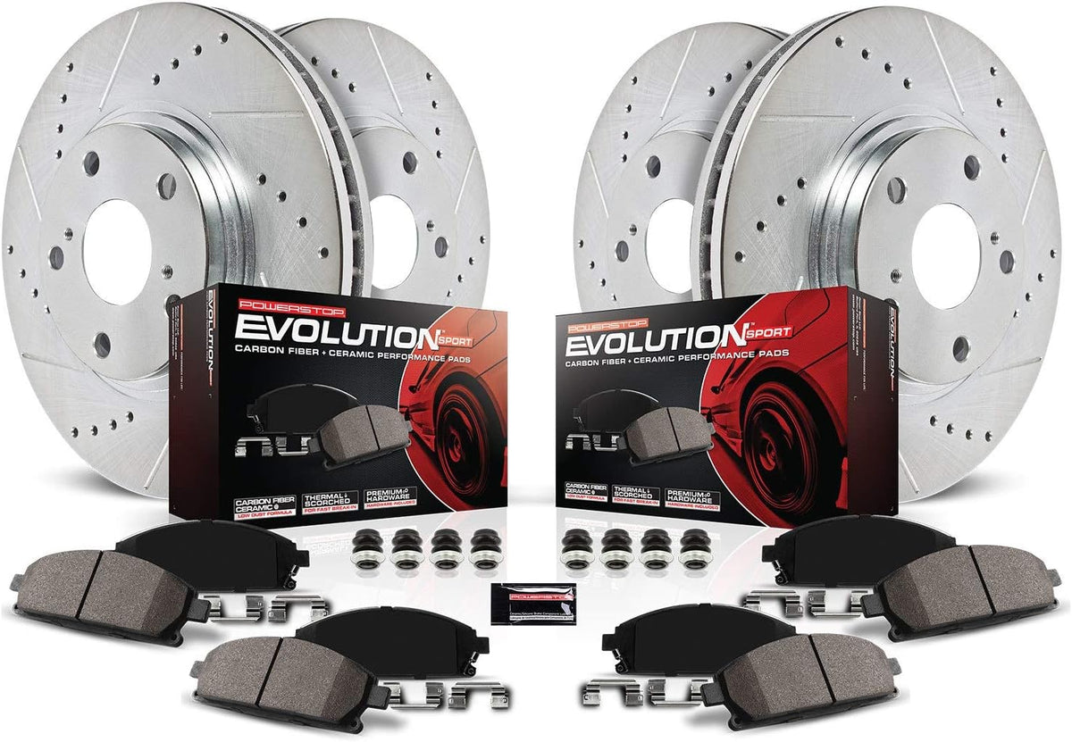 Front and Rear Z23 Carbon Fiber Brake Pads with Drilled & Slotted Brake Rotors Kit H600