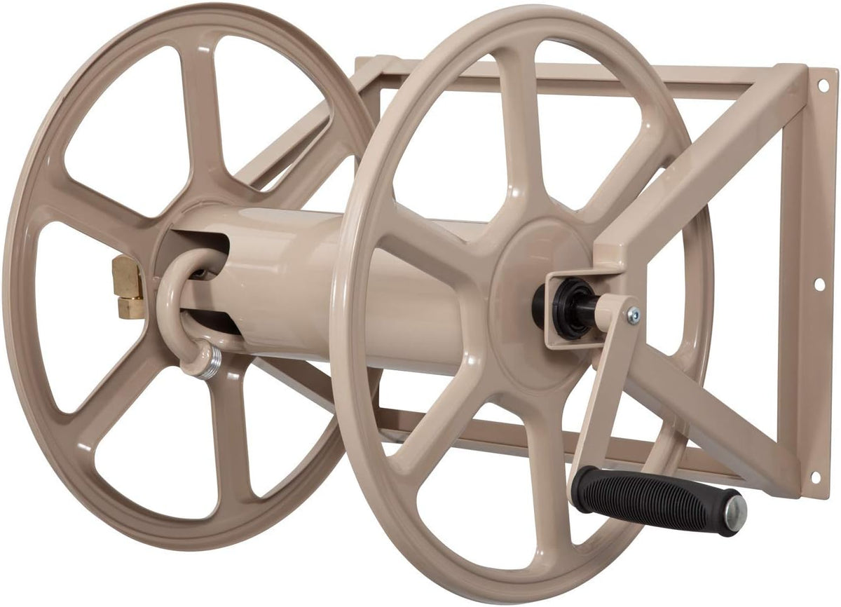 Steel Wall/Floor Mounted Hose Reel, Holds 200-Feet of 5/8-Inch Hose, Tan M53239