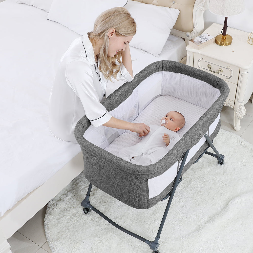 Portable Folding Rocking Bassinet with Storage Basket, Travel Bag, Gray A8097