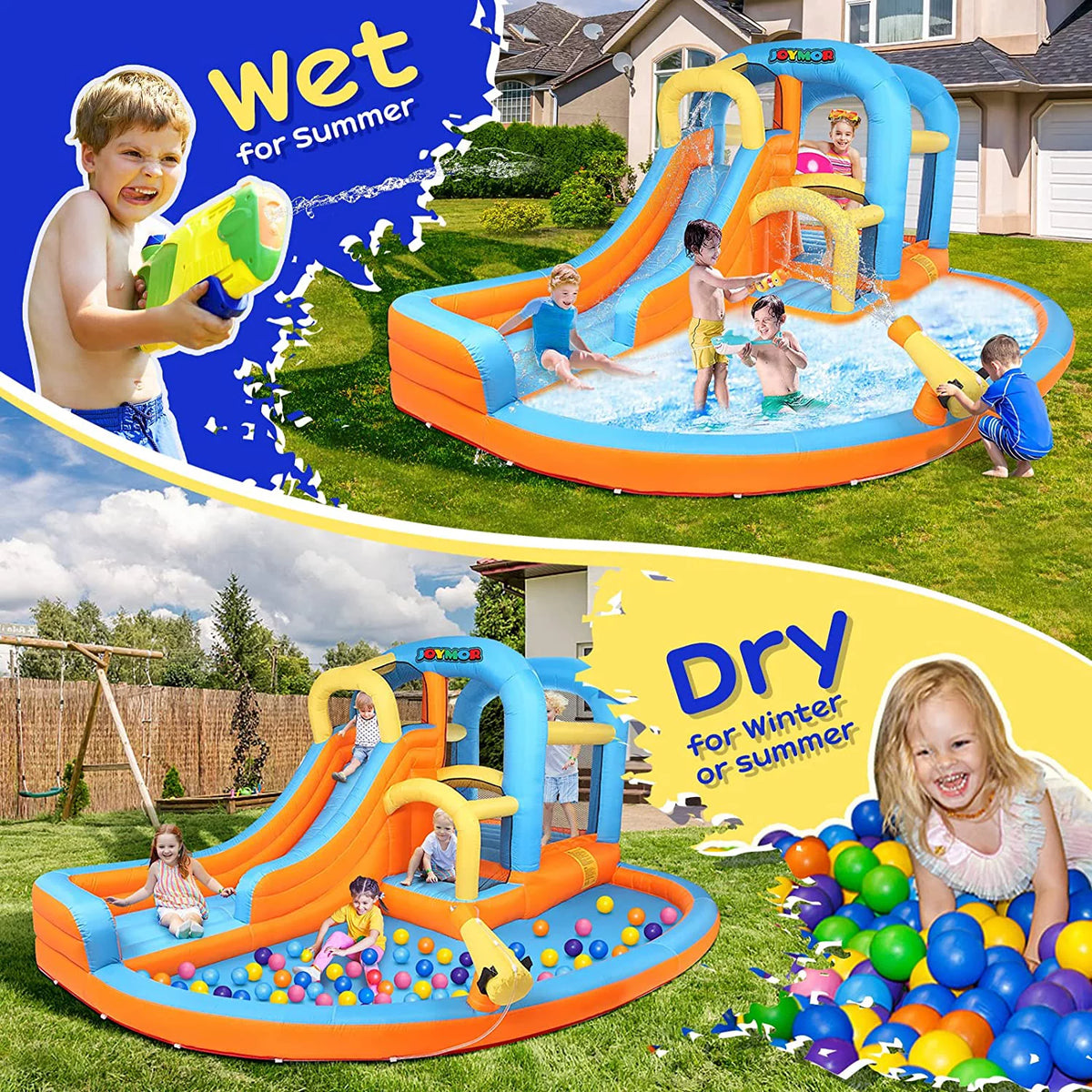 5-in-1 Inflatable Water Slide Park Bounce House with Splash Pool E576