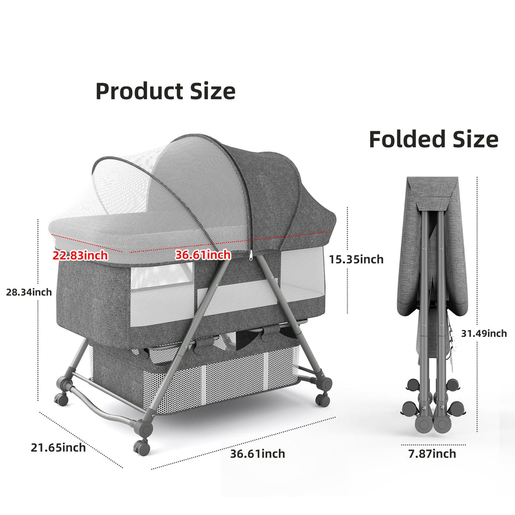 Portable Folding Rocking Bassinet with Storage Basket, Travel Bag, Gray A8097