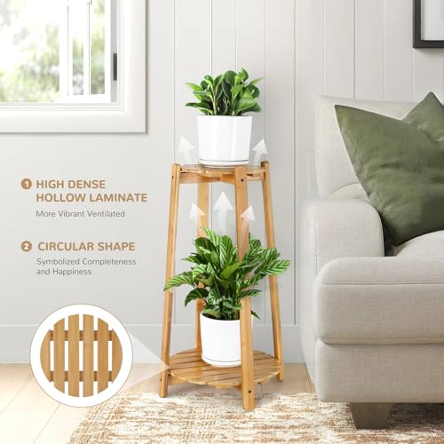 2 Tier Round Bamboo Plant Stand 12 Inch G7402