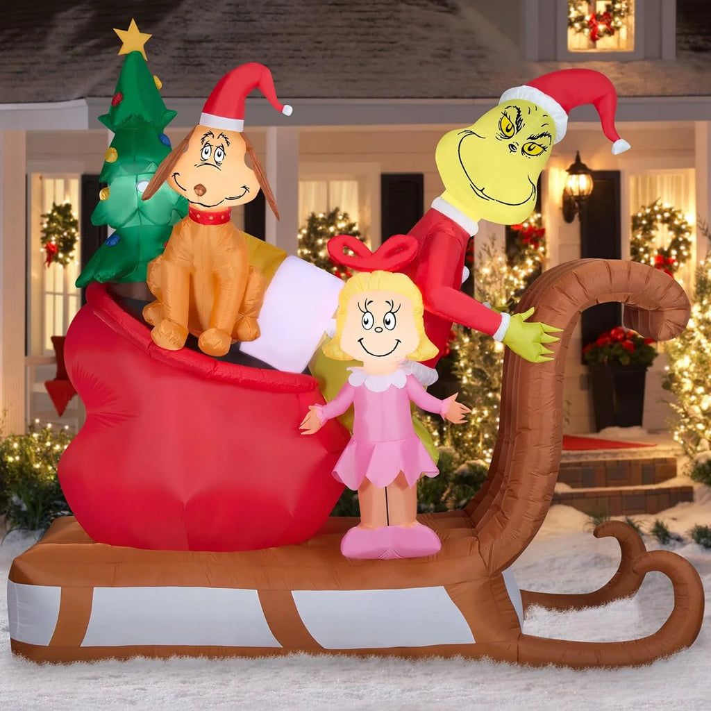 Grinch with Max and Cindy Lou on Sleigh Christmas Inflatable I635233
