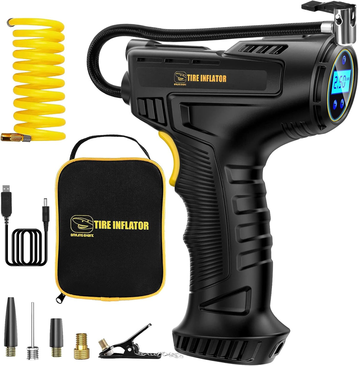 Cordless Tire Inflator Portable Air Compressor 100PSI 12V DC Rechargeable Digital Pressure Gauge Pack of 2 C2049