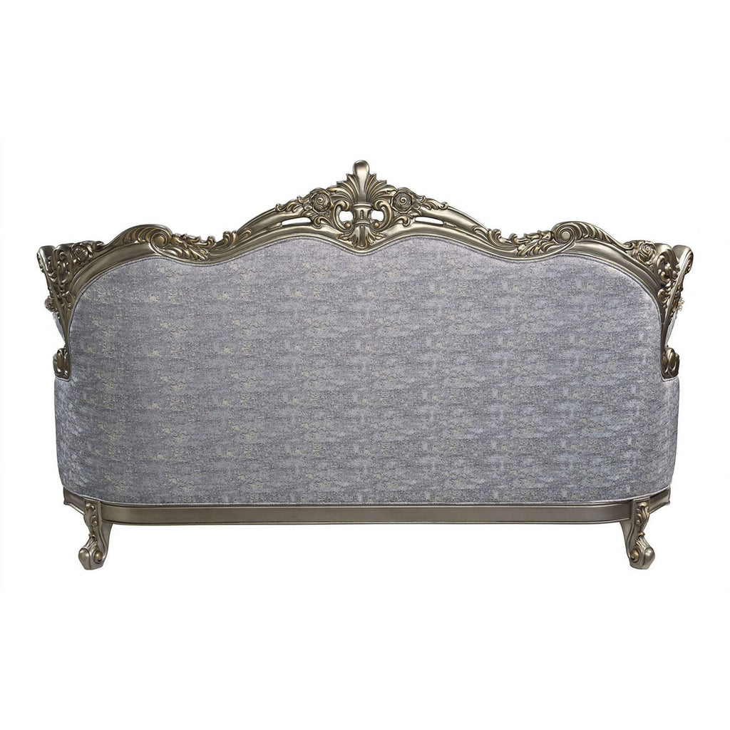 Tufted Fabric & Wood Sofa with 5 Pillows in Gray/Bronze I478800