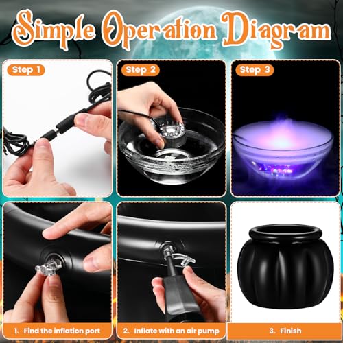 Large Halloween Cauldron with Skeleton LED Inflatable Black Bowl Candy Bucket X46499