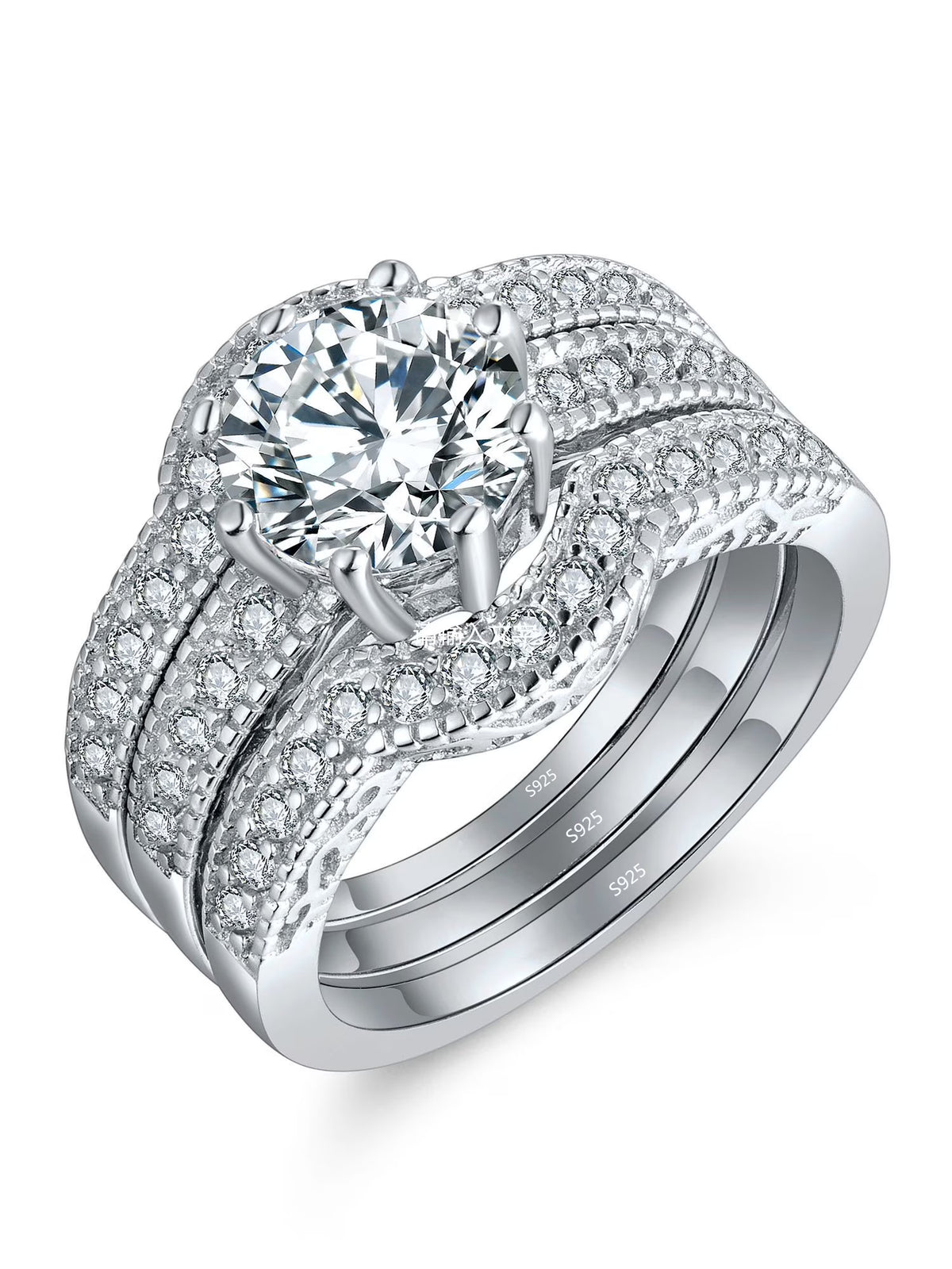 Sterling Silver CZ Engagement Ring Set X846471