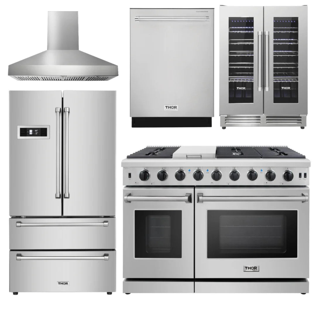 48 Gas Range, Range Hood, Refrigerator, Dishwasher, Wine Cooler L8729