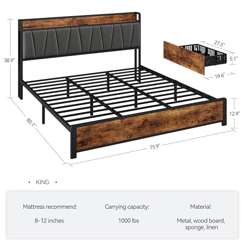 Full Size Linen Upholstered Bed Frame with 4 Drawers M301061