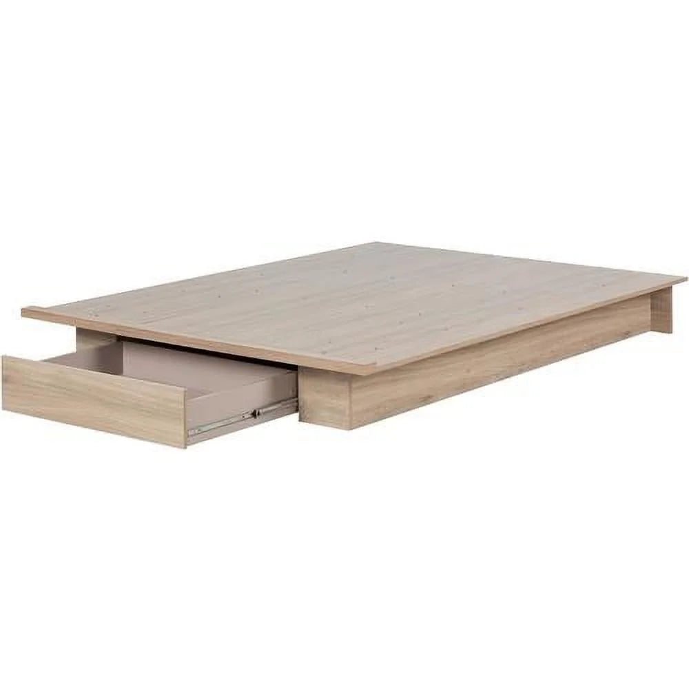 Rustic Oak Full/Queen Platform Bed with Drawer X2252
