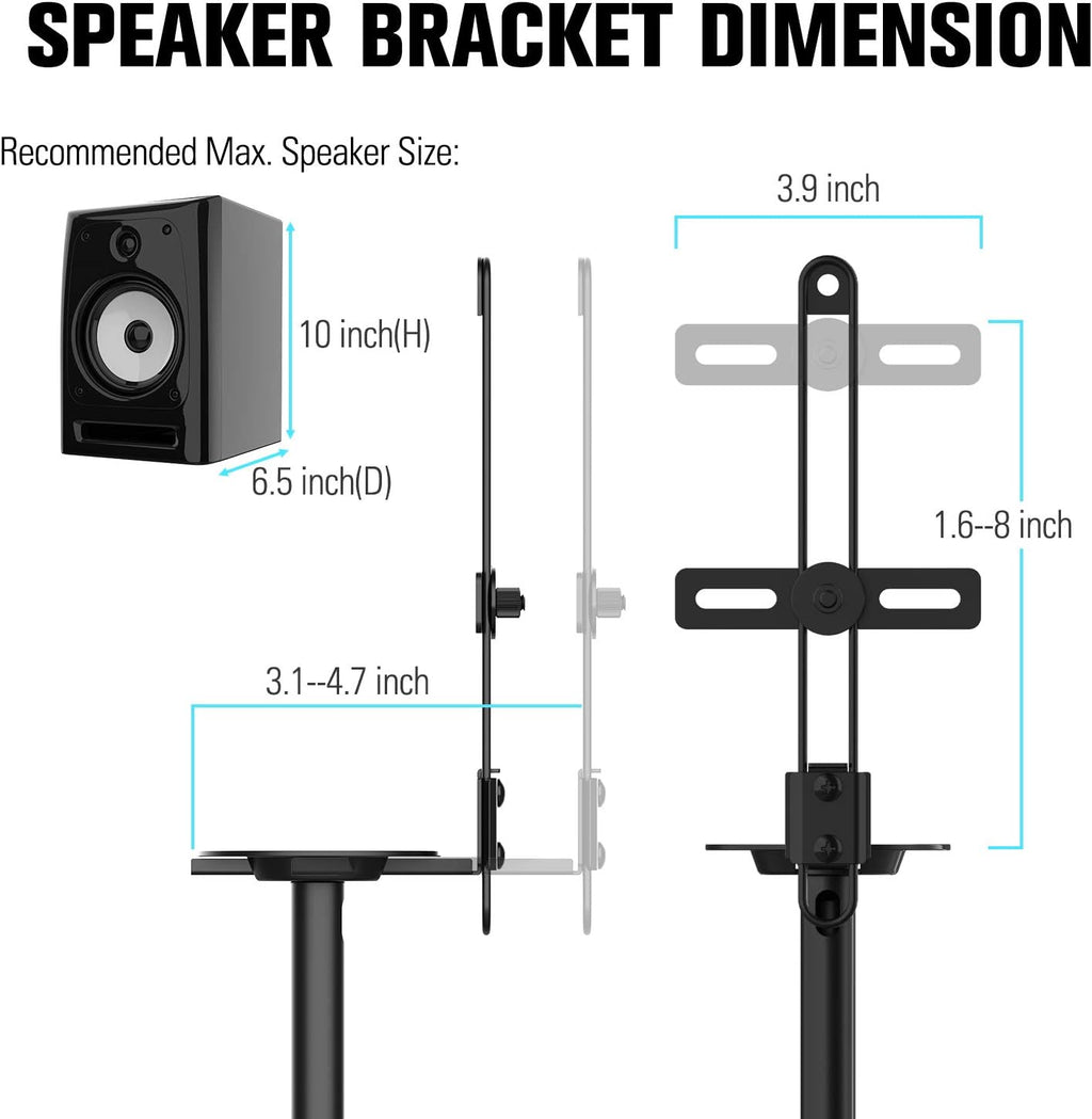 Height Adjustable Speaker Stands, One Pair Floor Stands, 11 lbs Capacity, 35.5-48" Height Adjustment, Pack of 2 W585097