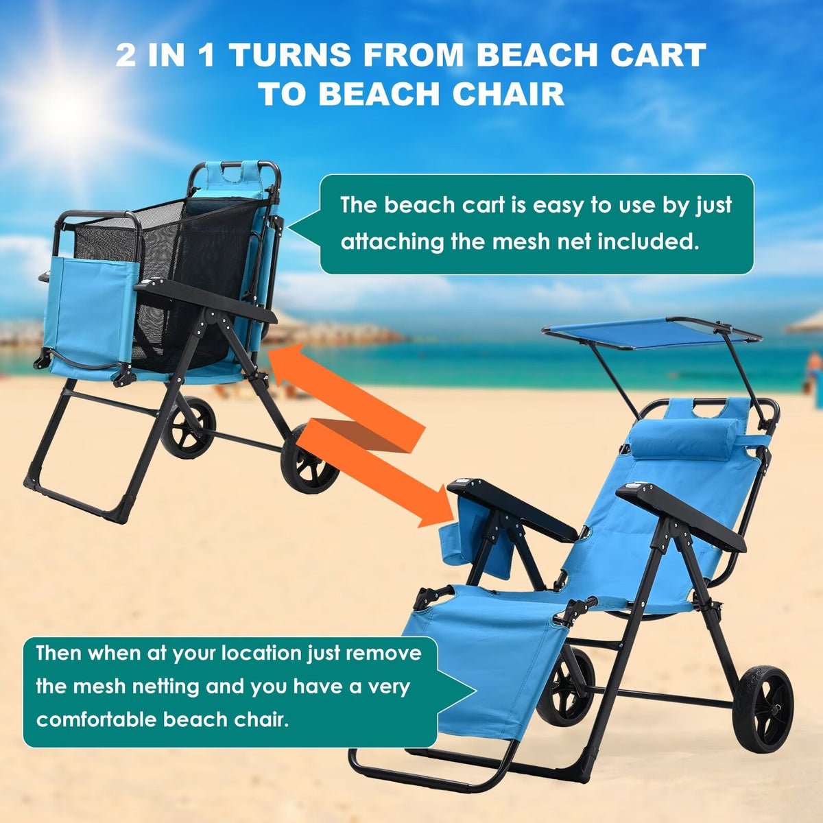 2 in 1 Beach Cart Chair with Shade W262580
