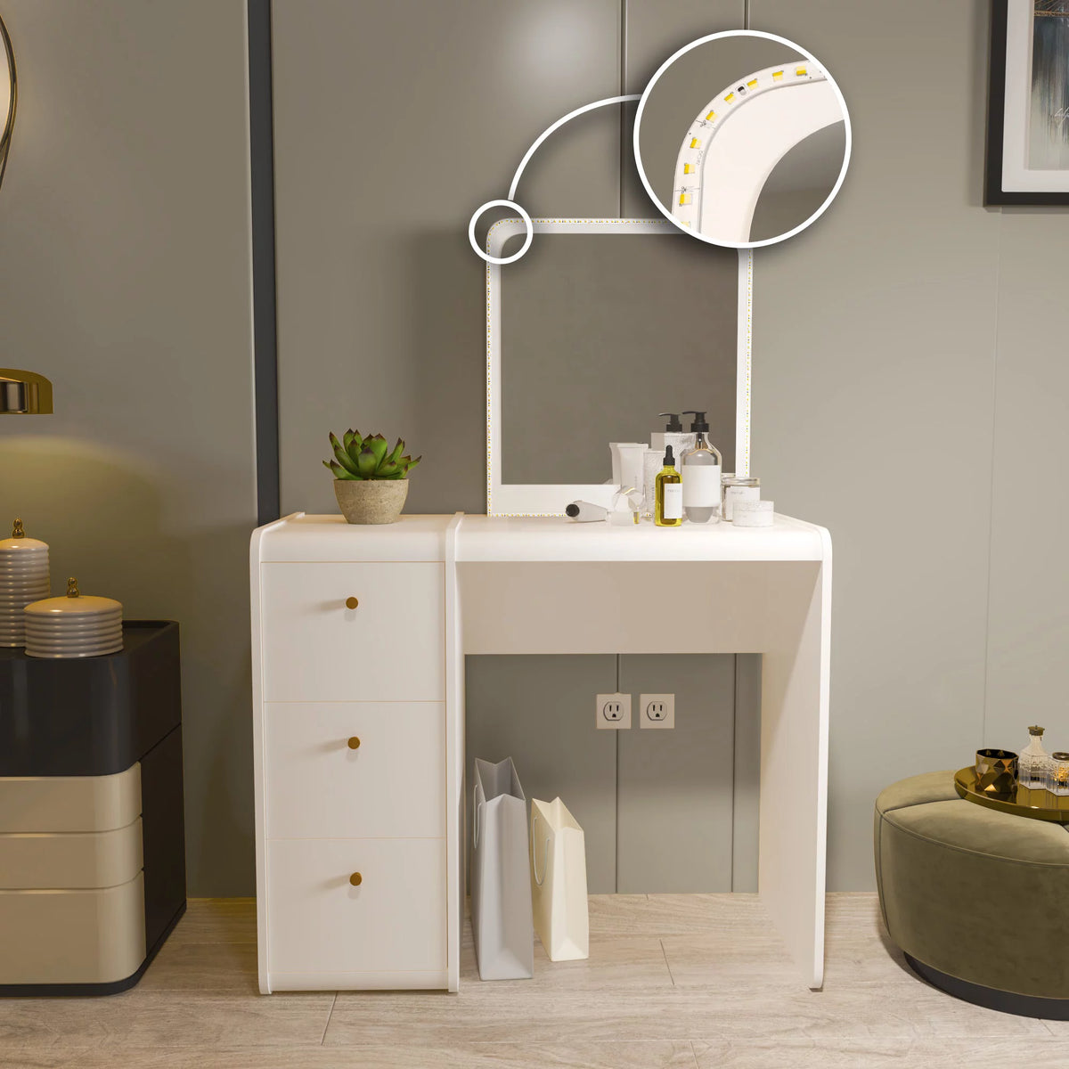 White Lighted Vanity Table Z65622