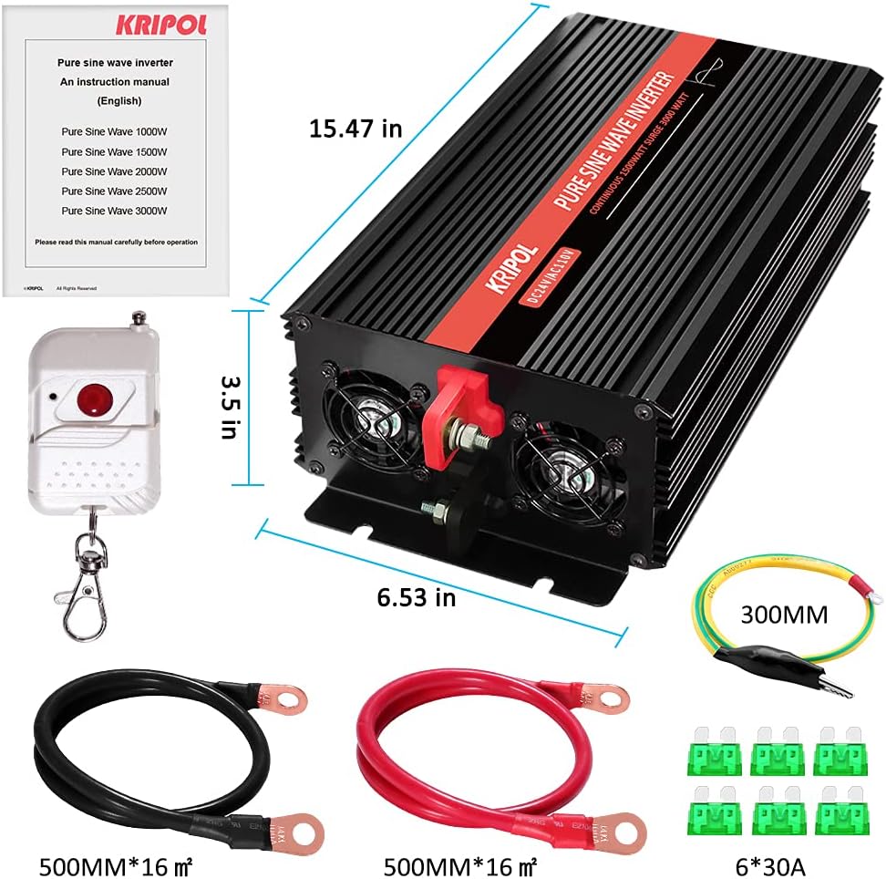 1000 Watt Pure Sine Wave Inverter 12v DC to 110/120v AC with Wireless Remote Control G2575