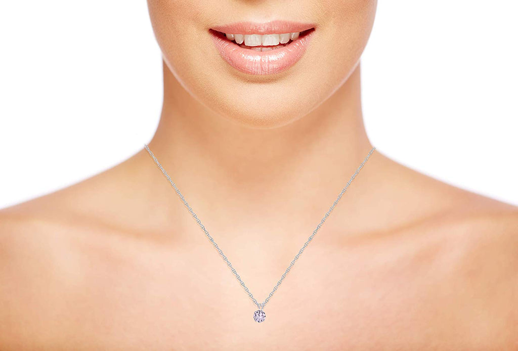 Solid 10K Yellow White Rose Gold 5mm Round Gemstone Birthstone 18" Rope Chain Necklace G573