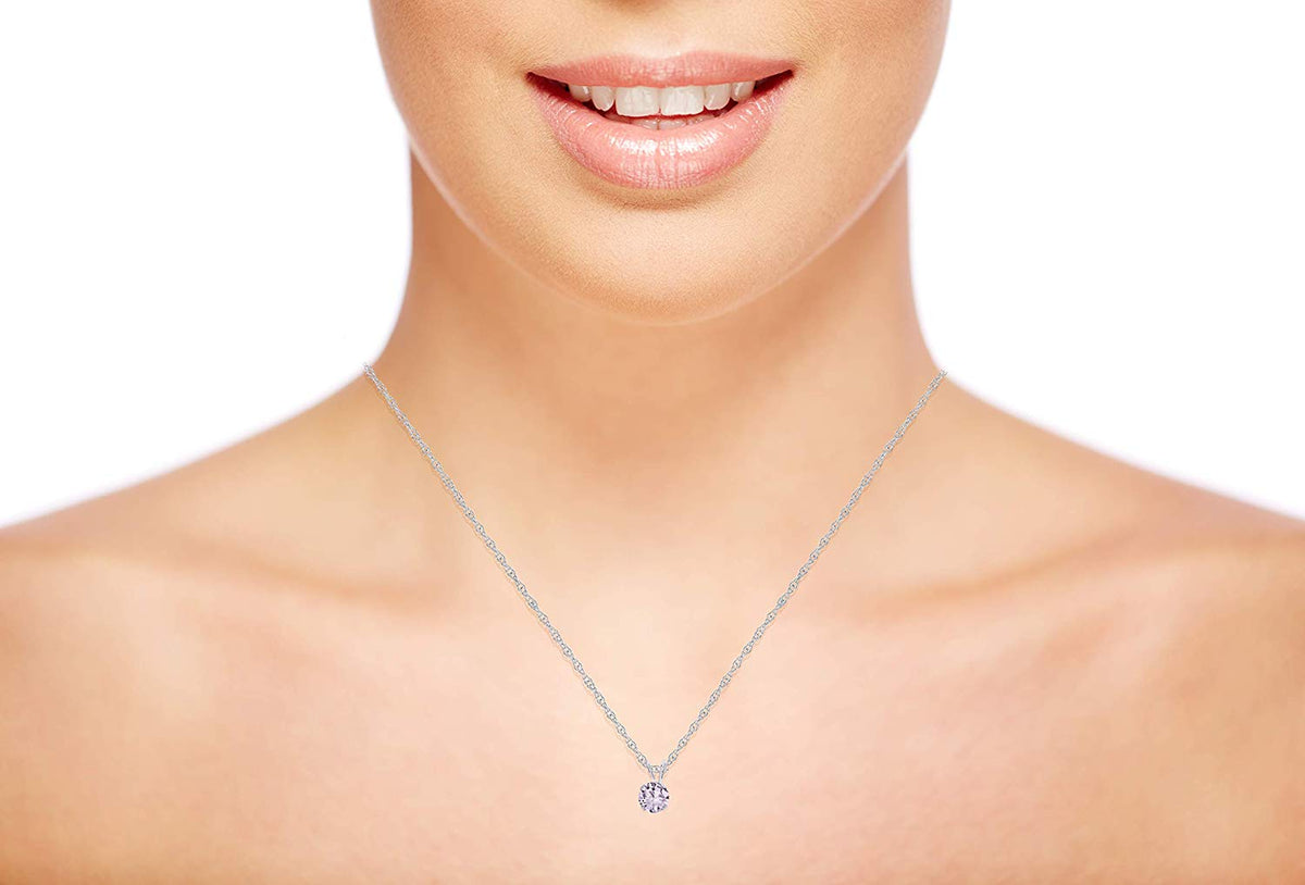 Solid 10K Yellow White Rose Gold 5mm Round Gemstone Birthstone 18" Rope Chain Necklace G573