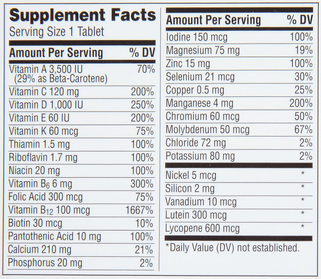 100 Count Multivitamin Multimineral Supplement Tablet O525068