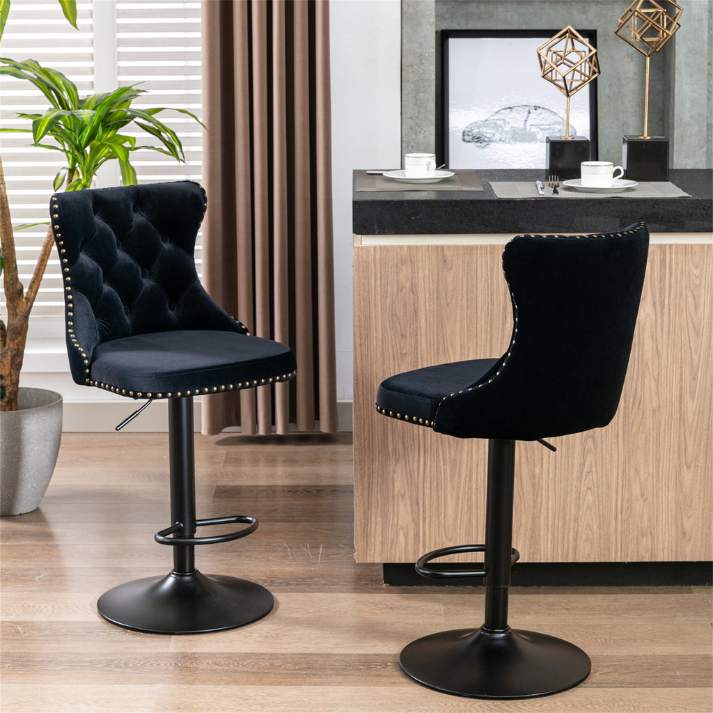 2PC Swivel Velvet Upholstered Bar Stools L918