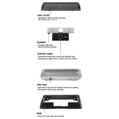 1600W Non Stick Smokeless Health Grill F48302