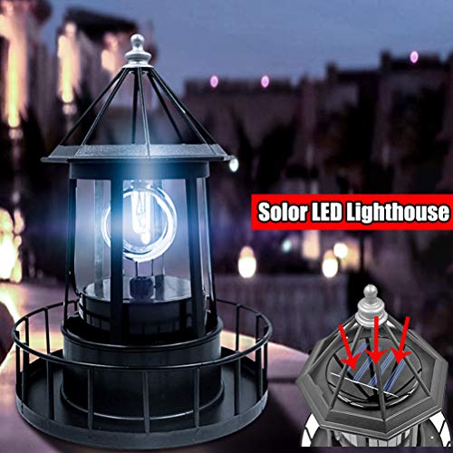 Black LED Solar Rotating Lighthouse Lantern L57244