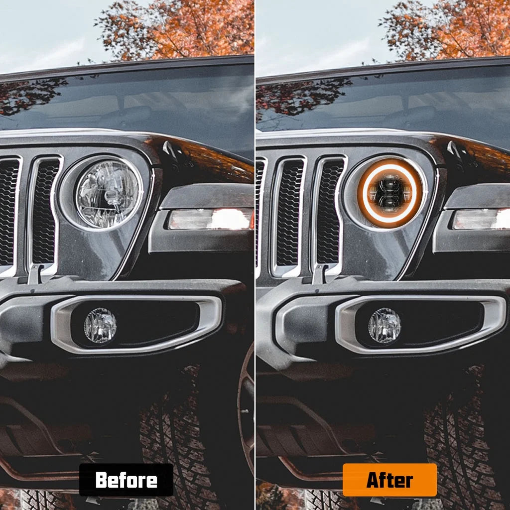 Black 9" RGBW Halo LED Headlights and 4" RGBW LED Fog Lights P84220