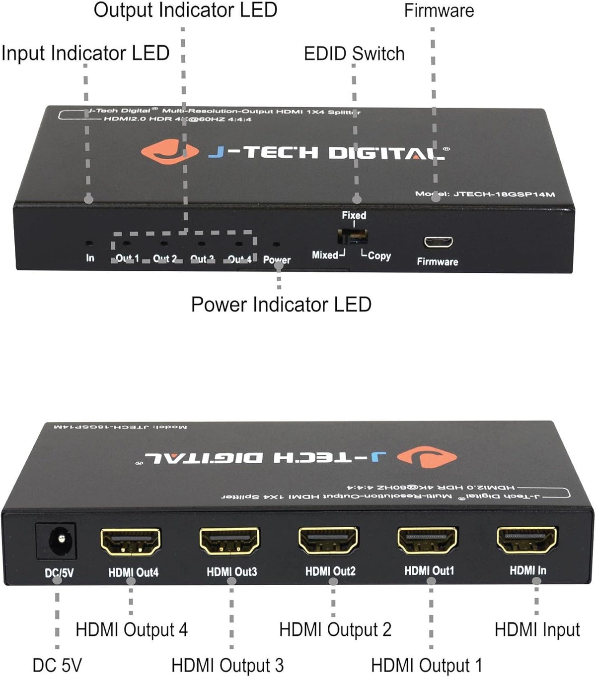 18GBps 1x4 HDMI 2.0 Splitter HDR10 Dolby Vision 4K@60Hz 4:4:4 Z493469