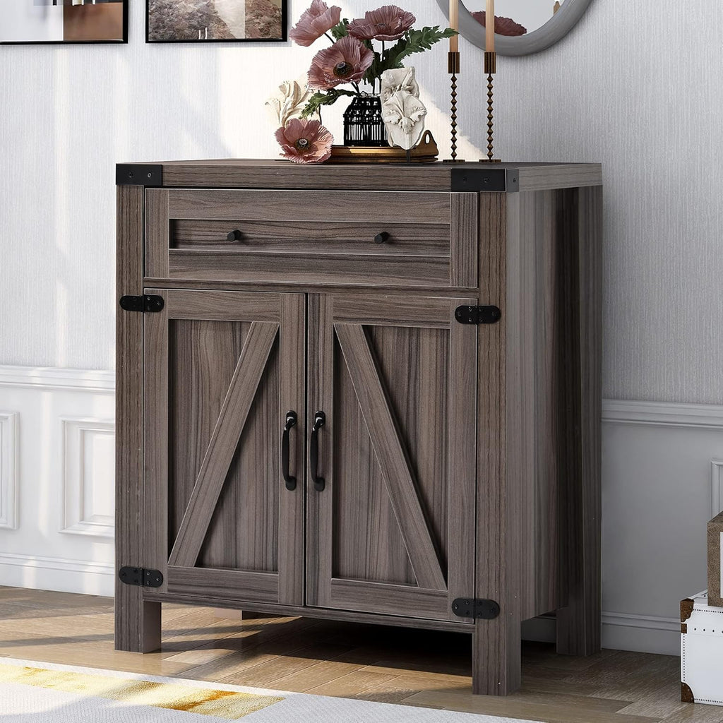 Dark Grey Wood Sideboard Storage Cabinet with Drawer and Cabinet Y17393