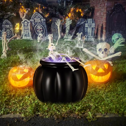 Large Halloween Cauldron with Skeleton LED Inflatable Black Bowl Candy Bucket X46499
