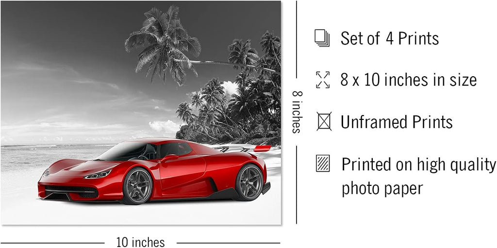 Set of 4 Unframed Black and White Car Posters (8x10in) N381249