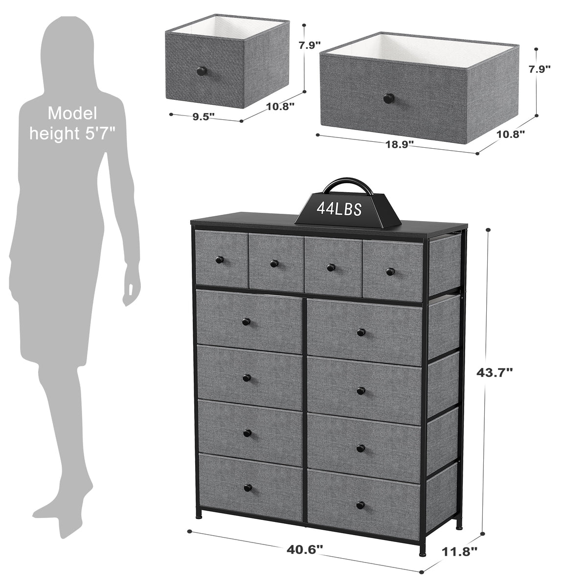 9 Drawer Fabric Dresser with Shelves H215