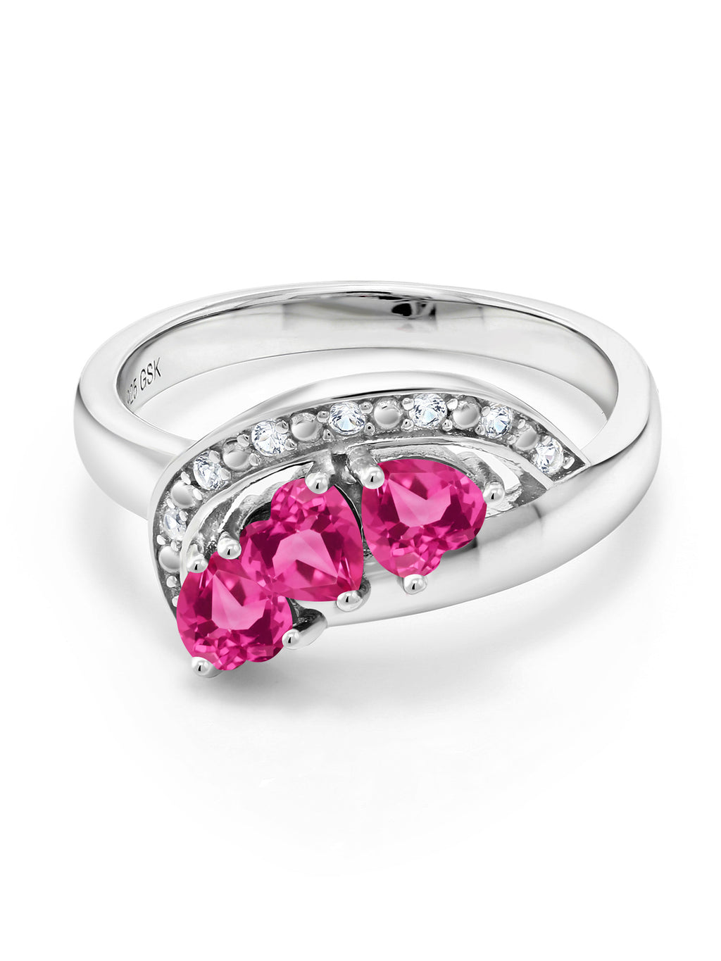925 Sterling Silver Pink Created Sapphire Engagement Ring B289