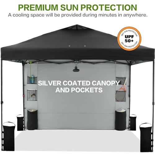 10'x10' Pop Up Canopy Tent with 1 Sidewall and 6 Pockets, White T7413